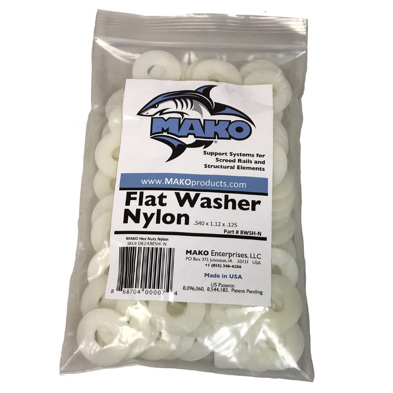 MAKO Nylon Flat Washers, 100 Pieces per Bag, 1/2" x 1-1/4" x 1/8" - Image 1